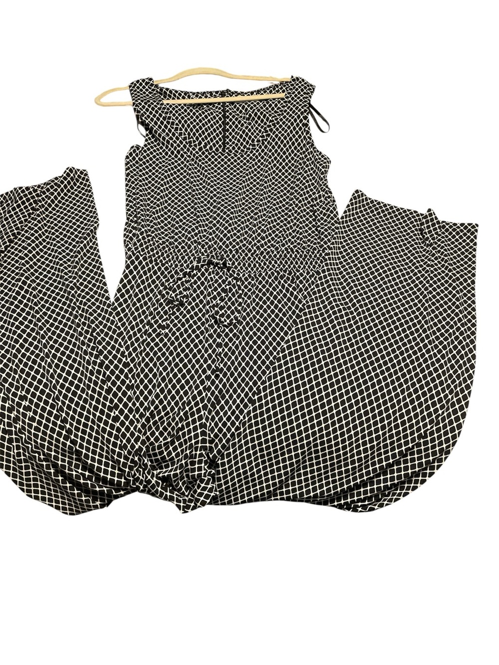 Calvin Klein Black and White Diamond-Grid Sleeveless Jumpsuit